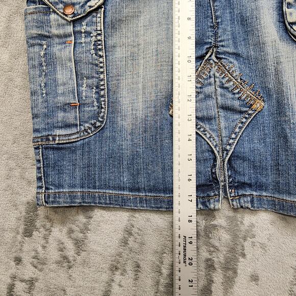 Vintage Y2K Blue Collection Skirt Womens 33 Blue Denim Cargo Front Slit Mini - Picture 8 of 9